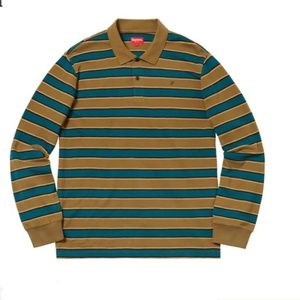 SUPREME Men's Striped Long Sleeve Polo Size M